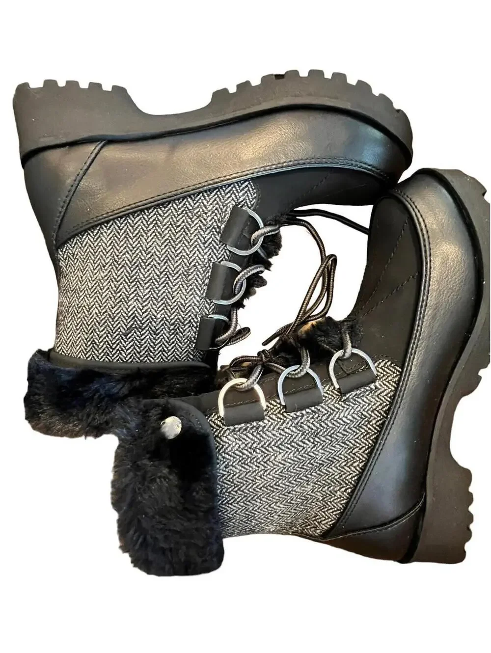 Winter Boots Herringbone Womens boots size 6 Lace up Ankle Boots Black JBU